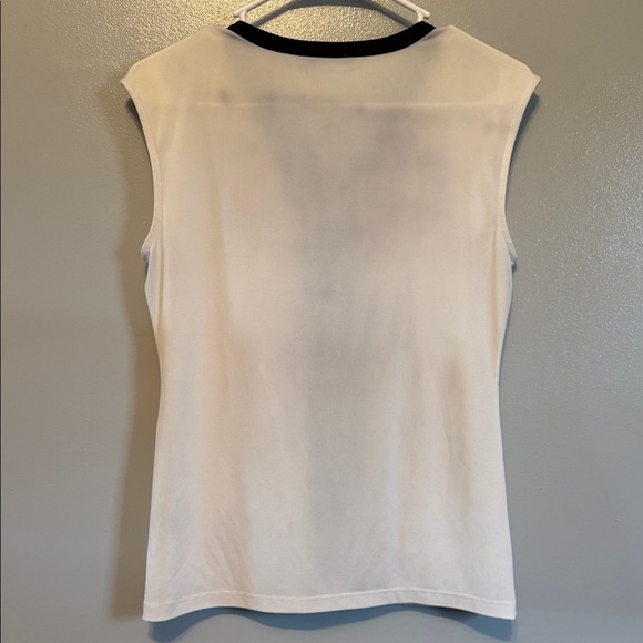 Calvin Klein Faux Black Leather V Neck Beige Blouse - Picture 8 of 12